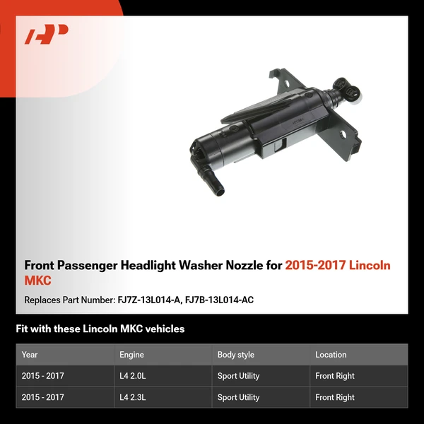 Front Passenger Headlight Washer Nozzle for 2015-2017 Lincoln MKC