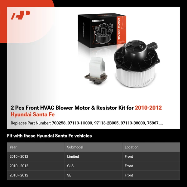 2 Pcs Front HVAC Blower Motor & Resistor Kit for 2010-2012 Hyundai Santa Fe