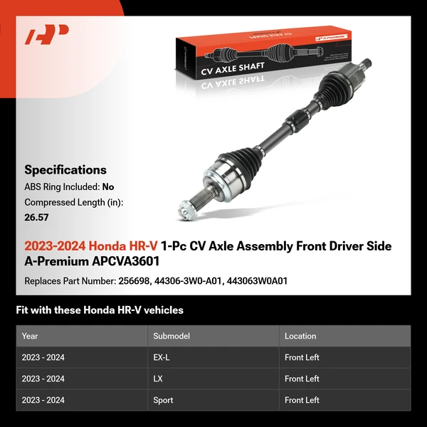2023-2024 Honda HR-V 1-Pc CV Axle Assembly Front Driver Side A-Premium APCVA3601