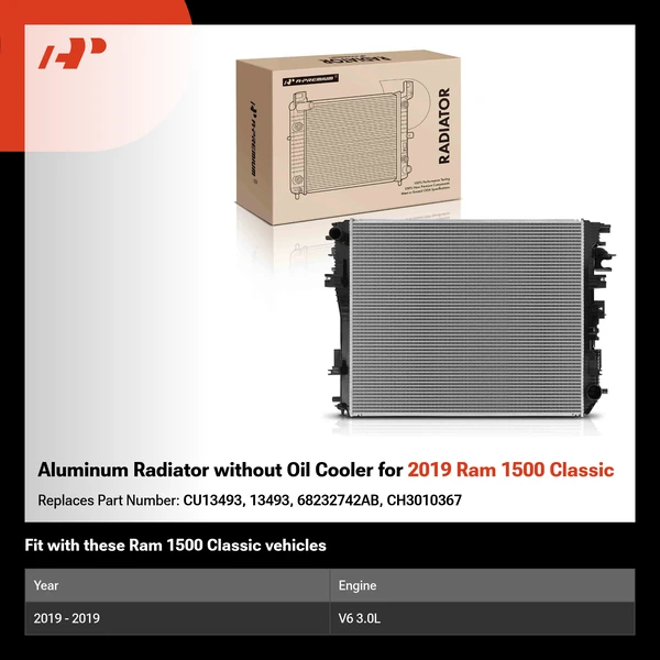 Aluminum Radiator without Oil Cooler for 2019 Ram 1500 Classic