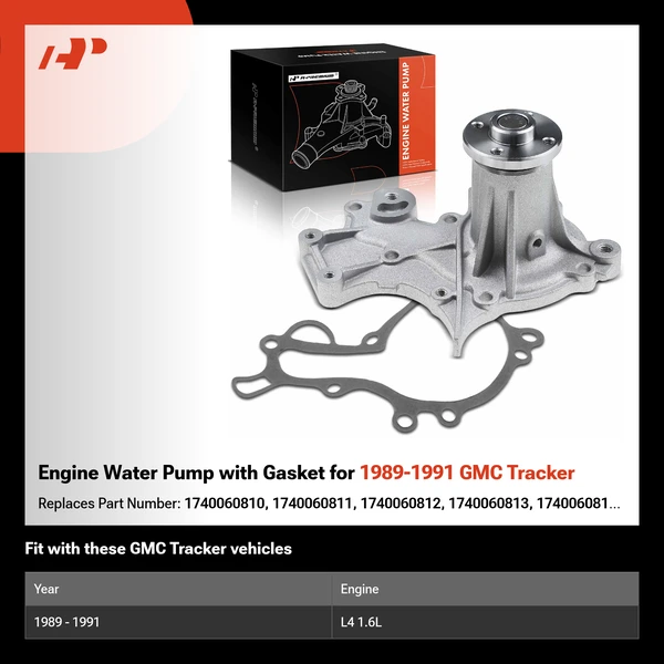 Engine Water Pump with Gasket for 1989-1991 GMC Tracker