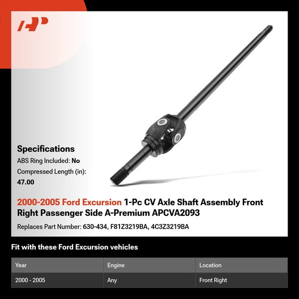 2000-2005 Ford Excursion 1-Pc CV Axle Shaft Assembly Front Right Passenger Side A-Premium APCVA2093