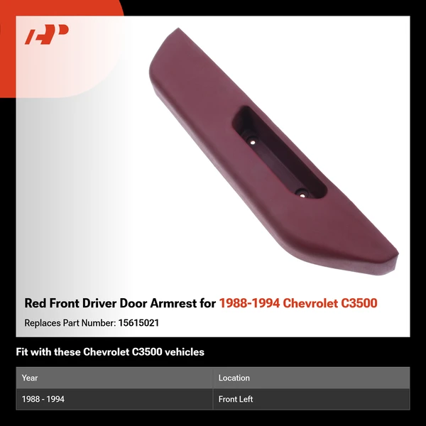 Red Front Driver Door Armrest for 1988-1994 Chevrolet C3500