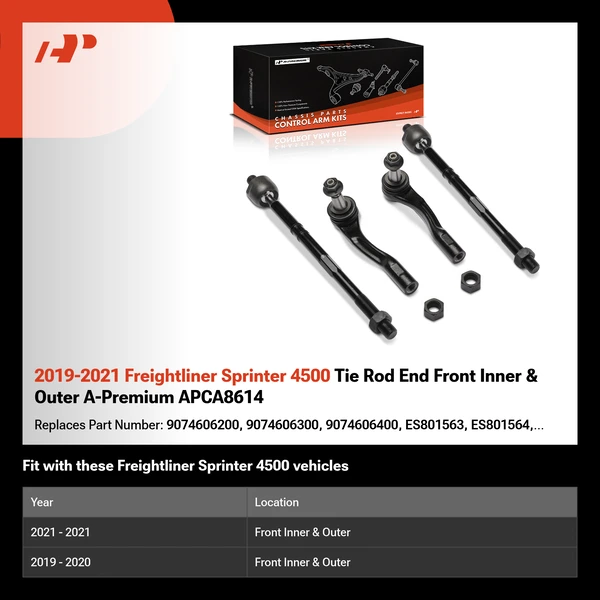 2019-2021 Freightliner Sprinter 4500 Tie Rod End Front Inner & Outer A-Premium APCA8614
