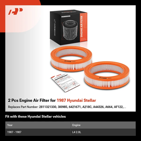 2 Pcs Engine Air Filter for 1987 Hyundai Stellar