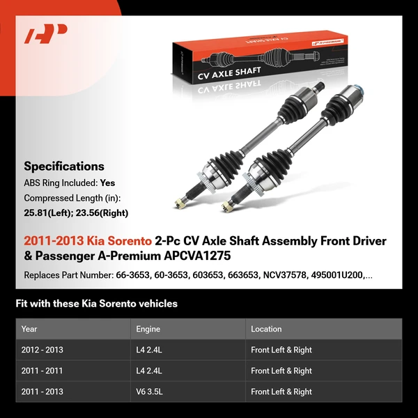 2011-2013 Kia Sorento 2-Pc CV Axle Shaft Assembly Front Driver & Passenger A-Premium APCVA1275