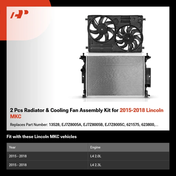 2 Pcs Radiator & Cooling Fan Assembly Kit for 2015-2018 Lincoln MKC