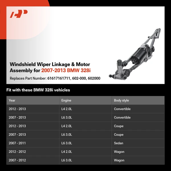 Windshield Wiper Linkage & Motor Assembly for 2007-2013 BMW 328i