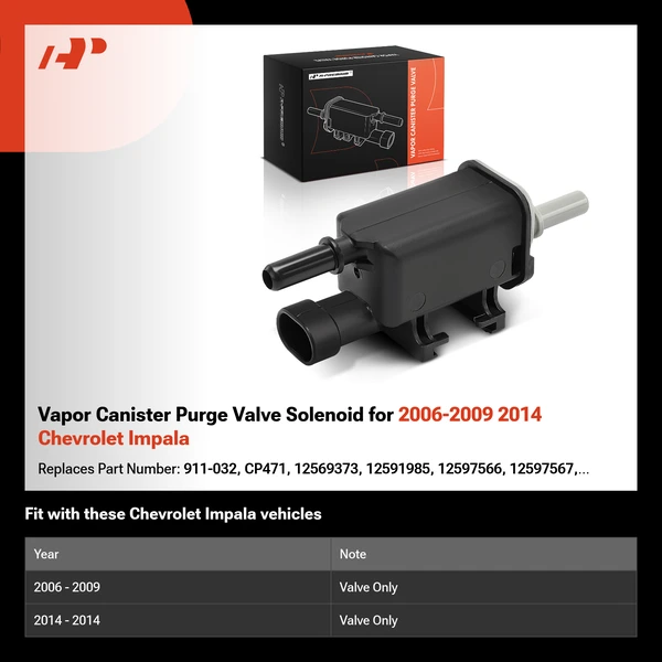 Vapor Canister Purge Valve Solenoid for 2006-2009 2014 Chevrolet Impala