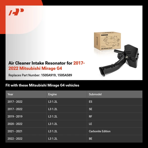 Air Cleaner Intake Resonator for 2017-2022 Mitsubishi Mirage G4