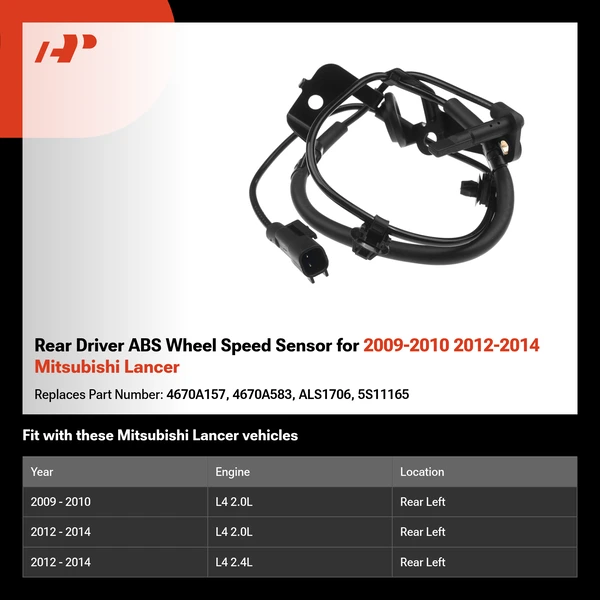 Rear Driver ABS Wheel Speed Sensor for 2009-2010 2012-2014 Mitsubishi Lancer