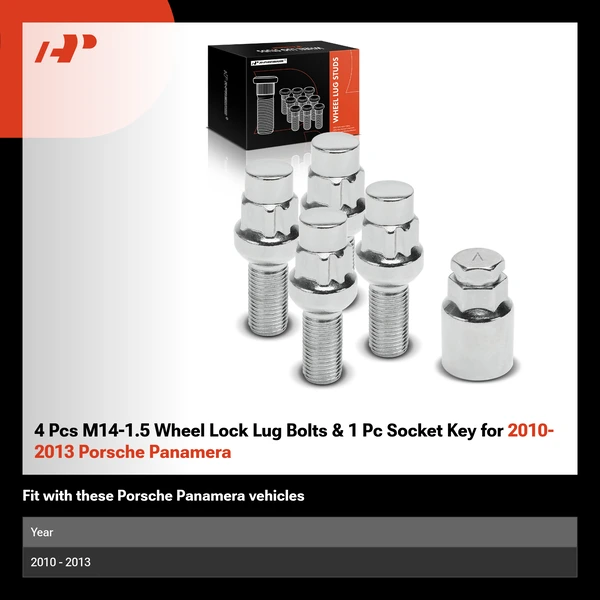 4 Pcs M14-1.5 Wheel Lock Lug Bolts & 1 Pc Socket Key for 2010-2013 Porsche Panamera