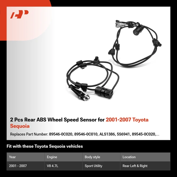 2 Pcs Rear ABS Wheel Speed Sensor for 2001-2007 Toyota Sequoia