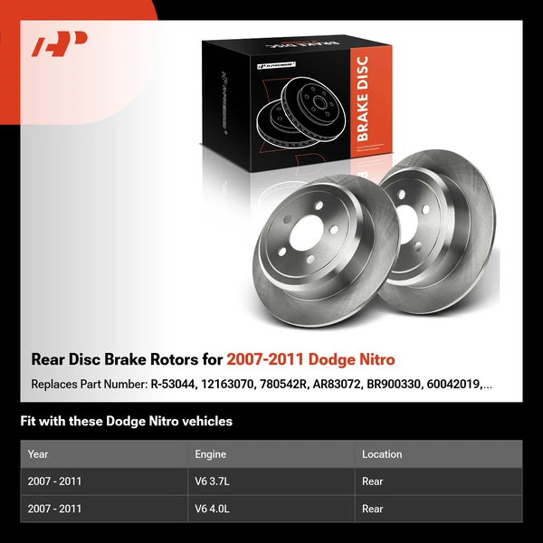 Rear Disc Brake Rotors for 2007-2011 Dodge Nitro