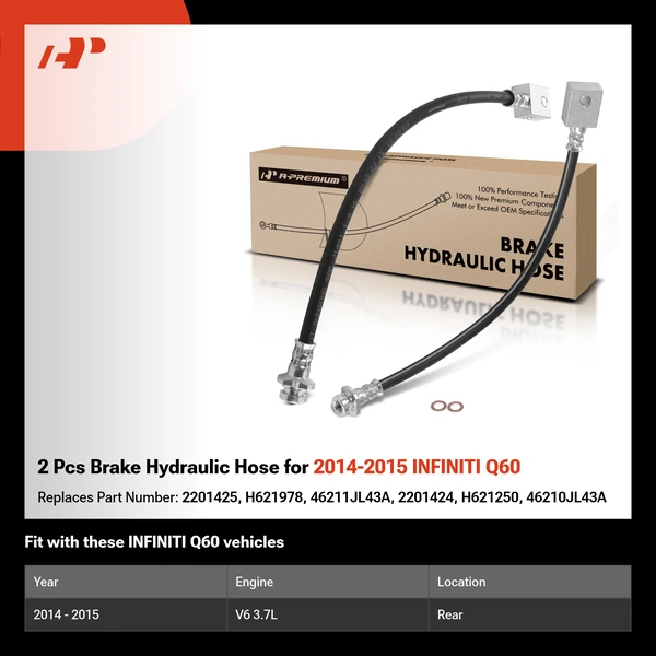 2 Pcs Brake Hydraulic Hose for 2014-2015 INFINITI Q60