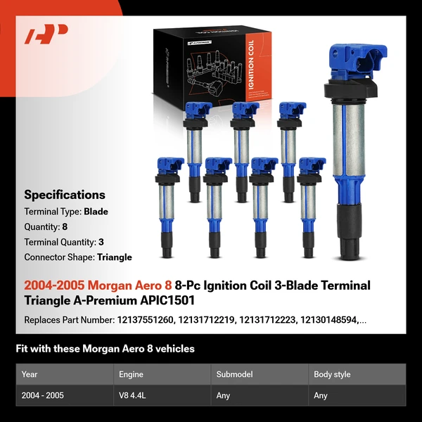 2004-2005 Morgan Aero 8 8-Pc Ignition Coil 3-Blade Terminal Triangle A-Premium APIC1501