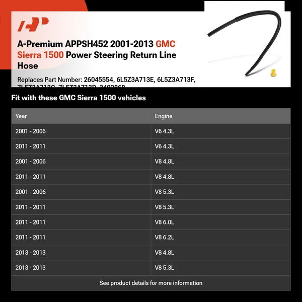 A-Premium APPSH452 2001-2013 GMC Sierra 1500 Power Steering Return Line Hose