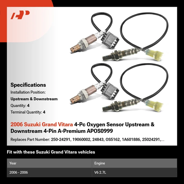 2006 Suzuki Grand Vitara 4-Pc Oxygen Sensor Upstream & Downstream 4-Pin A-Premium APOS0999