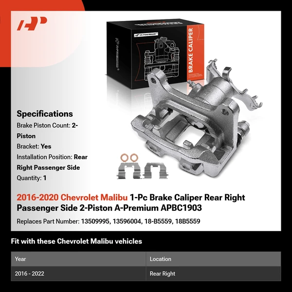 2016-2020 Chevrolet Malibu 1-Pc Brake Caliper Rear Right Passenger Side 2-Piston A-Premium APBC1903