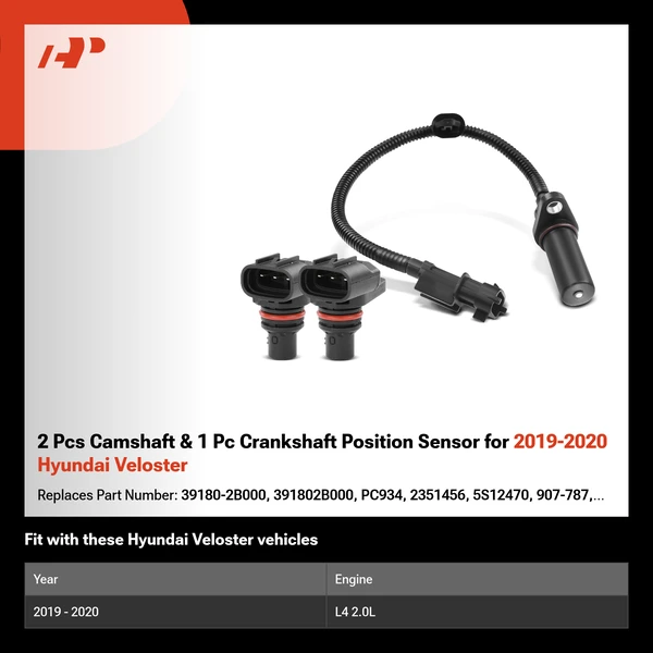 2 Pcs Camshaft & 1 Pc Crankshaft Position Sensor for 2019-2020 Hyundai Veloster