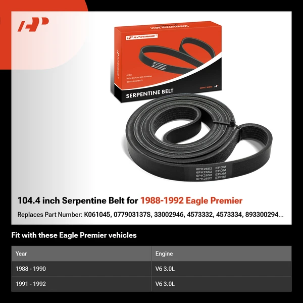 104.4 inch Serpentine Belt for 1988-1992 Eagle Premier