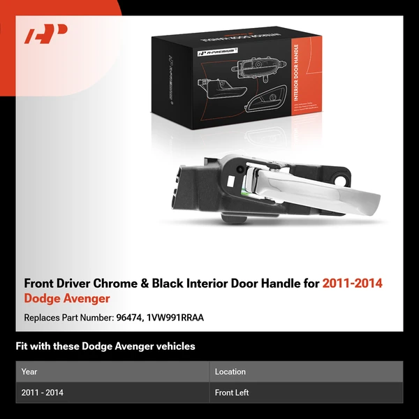 Front Driver Chrome & Black Interior Door Handle for 2011-2014 Dodge Avenger