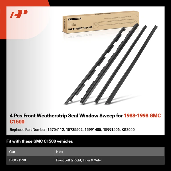 4 Pcs Front Weatherstrip Seal Window Sweep for 1988-1998 GMC C1500