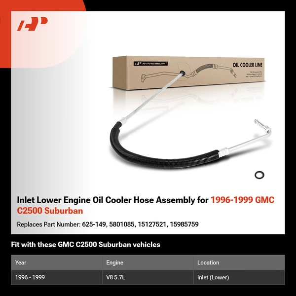 Inlet Lower Engine Oil Cooler Hose Assembly for 1996-1999 GMC C2500 Suburban