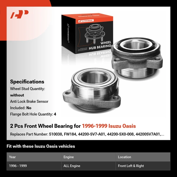 2 Pcs Front Wheel Bearing for 1996-1999 Isuzu Oasis