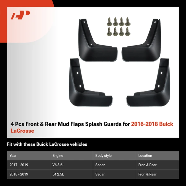 4 Pcs Front & Rear Mud Flaps Splash Guards for 2016-2018 Buick LaCrosse