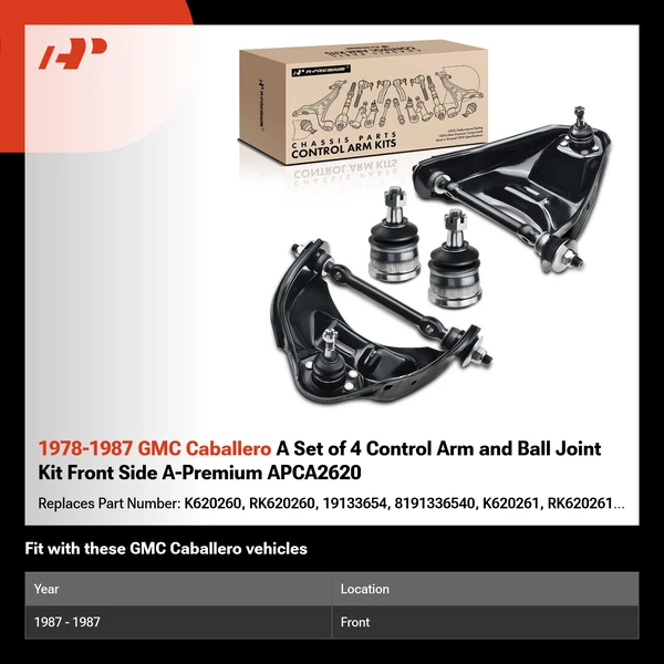 1978-1987 GMC Caballero A Set of 4 Control Arm and Ball Joint Kit Front Side A-Premium APCA2620