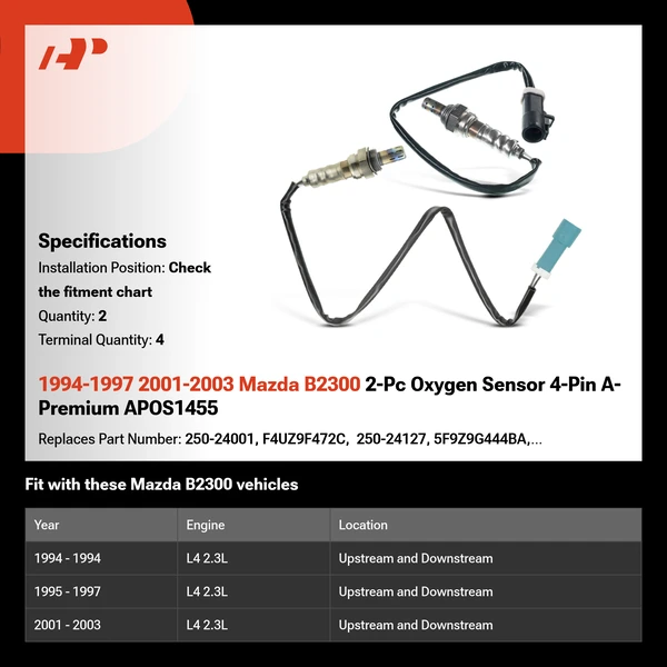 1994-1997 2001-2003 Mazda B2300 2-Pc Oxygen Sensor 4-Pin A-Premium APOS1455