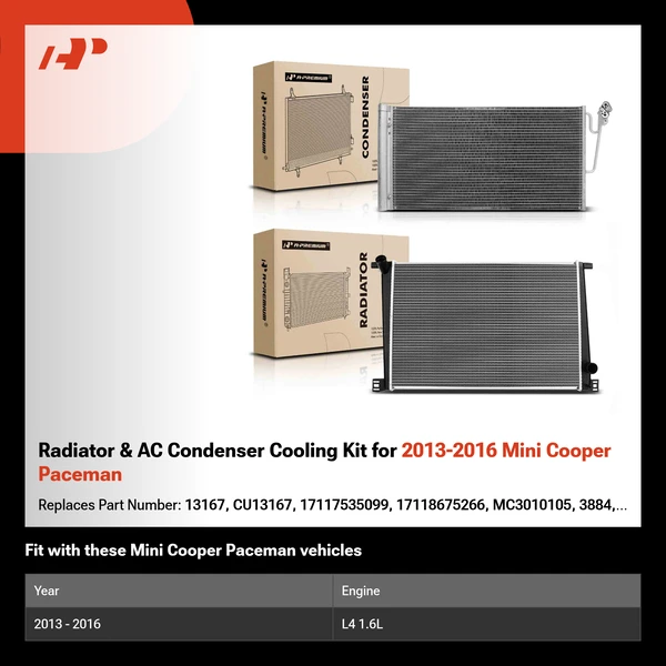 Radiator & AC Condenser Cooling Kit for 2013-2016 Mini Cooper Paceman