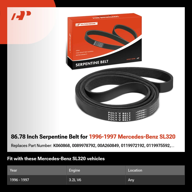 86.78 Inch Serpentine Belt for 1996-1997 Mercedes-Benz SL320
