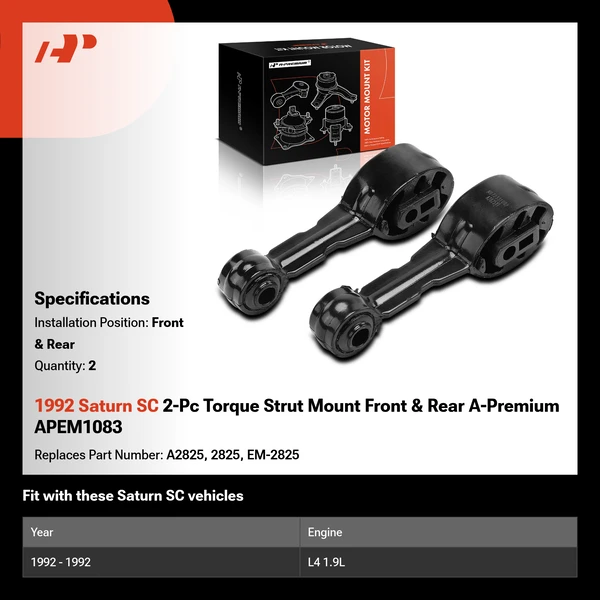 1992 Saturn SC 2-Pc Torque Strut Mount Front & Rear A-Premium APEM1083