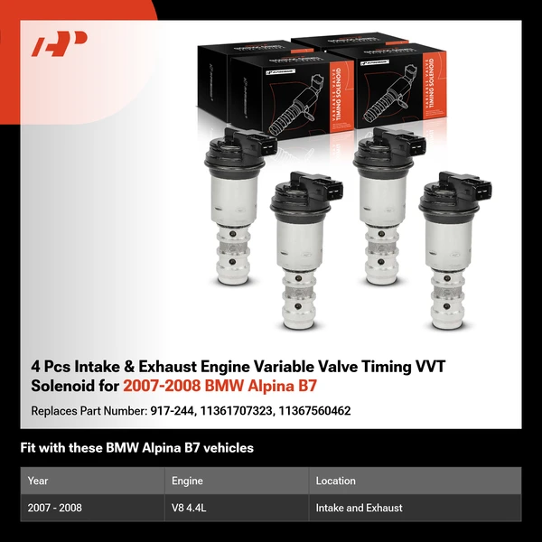 4 Pcs Intake & Exhaust Engine Variable Valve Timing VVT Solenoid for 2007-2008 BMW Alpina B7