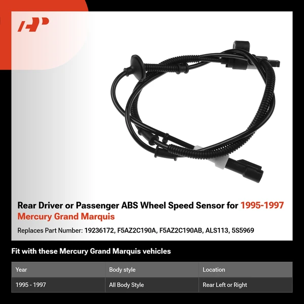 Rear Driver or Passenger ABS Wheel Speed Sensor for 1995-1997 Mercury Grand Marquis