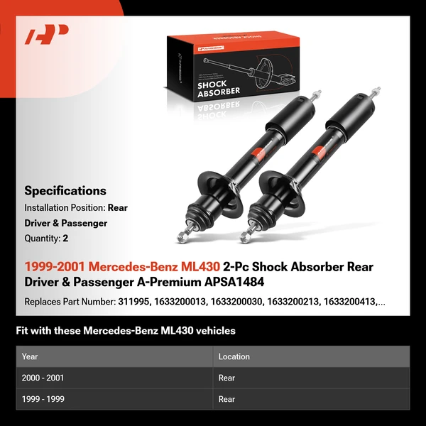 1999-2001 Mercedes-Benz ML430 2-Pc Shock Absorber Rear Driver & Passenger A-Premium APSA1484