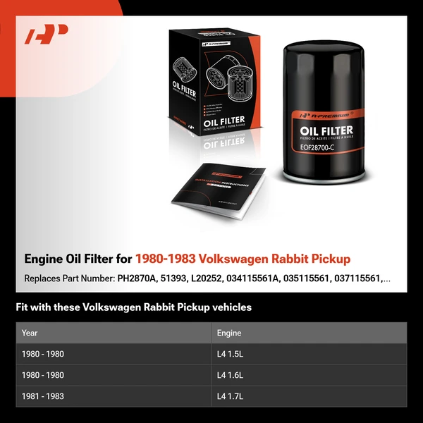 Engine Oil Filter for 1980-1983 Volkswagen Rabbit Pickup
