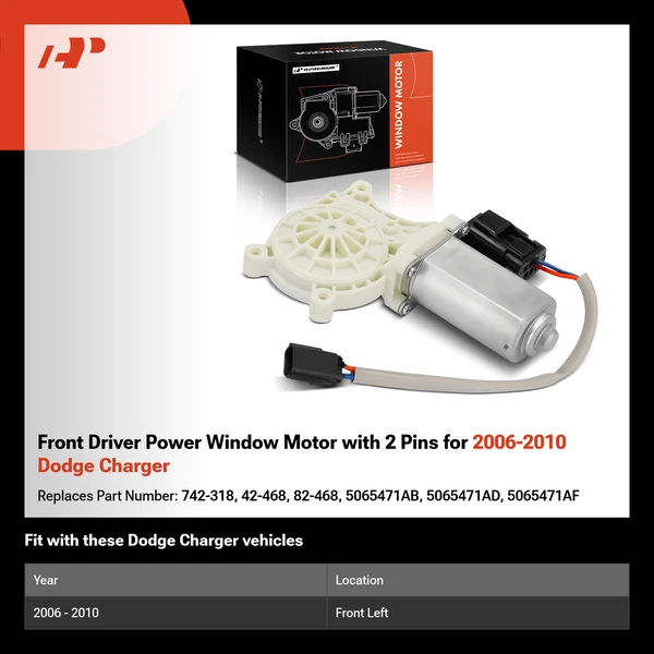 Front Driver Power Window Motor with 2 Pins for 2006-2010 Dodge Charger