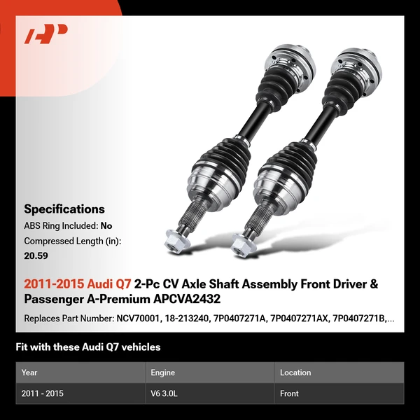 2011-2015 Audi Q7 2-Pc CV Axle Shaft Assembly Front Driver & Passenger A-Premium APCVA2432