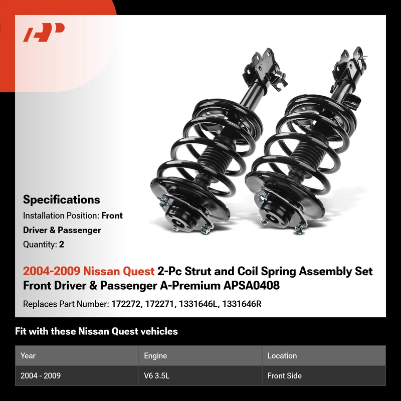 2004-2009 Nissan Quest 2-Pc Strut and Coil Spring Assembly Set Front Driver & Passenger A-Premium APSA0408