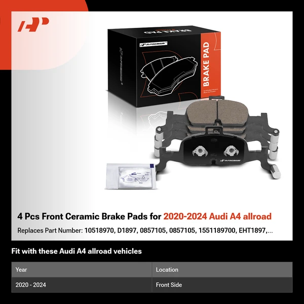 4 Pcs Front Ceramic Brake Pads for 2020-2024 Audi A4 allroad