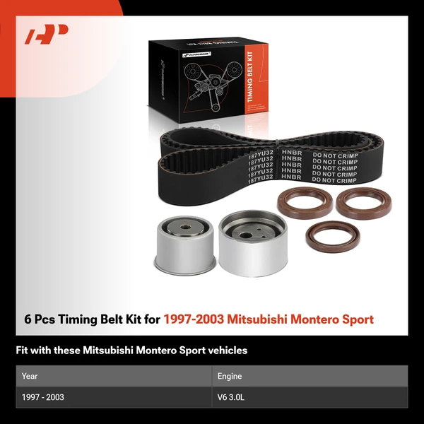 6 Pcs Timing Belt Kit for 1997-2003 Mitsubishi Montero Sport