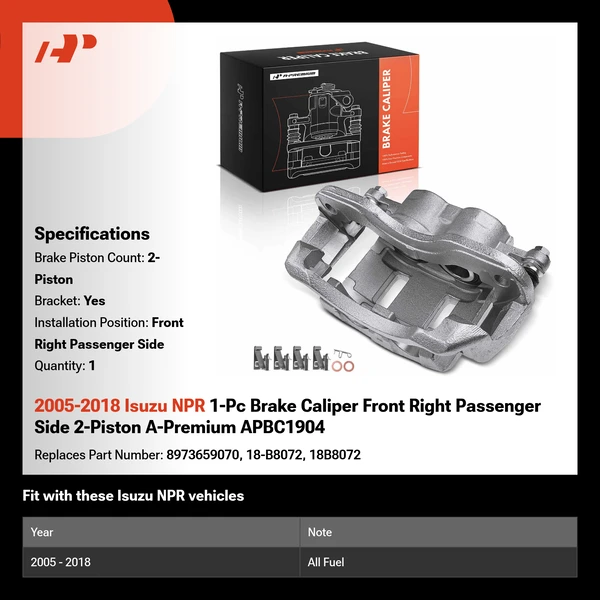 2005-2018 Isuzu NPR 1-Pc Brake Caliper Front Right Passenger Side 2-Piston A-Premium APBC1904