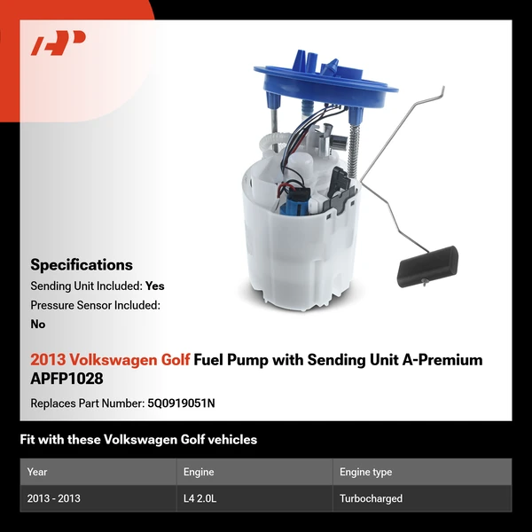 2013 Volkswagen Golf Fuel Pump with Sending Unit A-Premium APFP1028