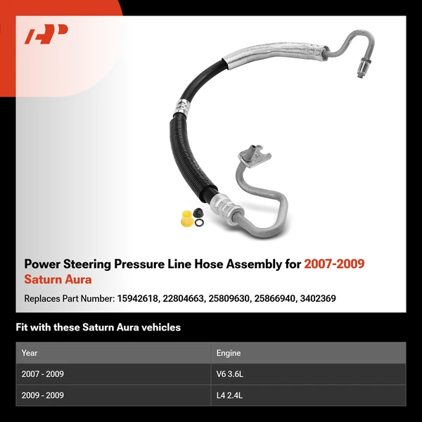 Power Steering Pressure Line Hose Assembly for 2007-2009 Saturn Aura