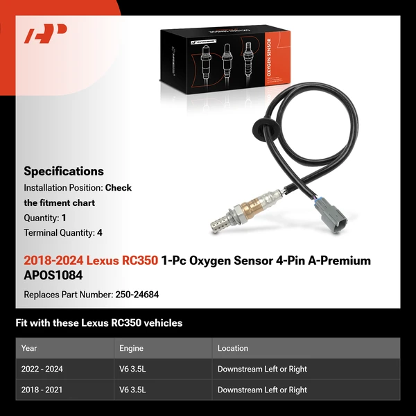 2018-2024 Lexus RC350 1-Pc Oxygen Sensor 4-Pin A-Premium APOS1084