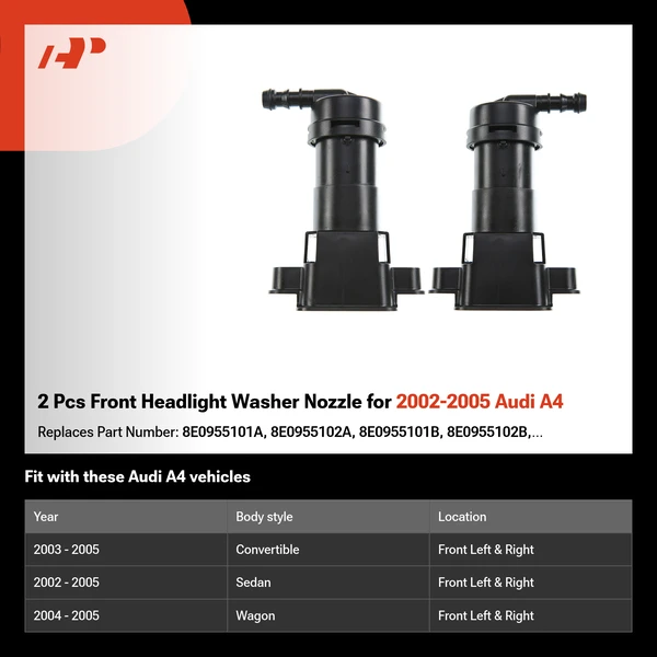 2 Pcs Front Headlight Washer Nozzle for 2002-2005 Audi A4