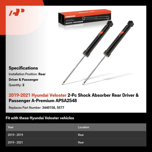 2019-2021 Hyundai Veloster 2-Pc Shock Absorber Rear Driver & Passenger A-Premium APSA2548